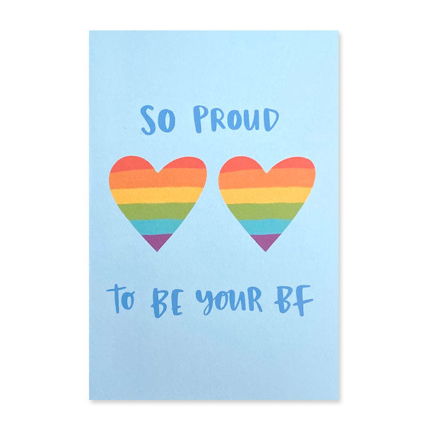 Picture of a card with writing: "So Proud To Be Your BF"
